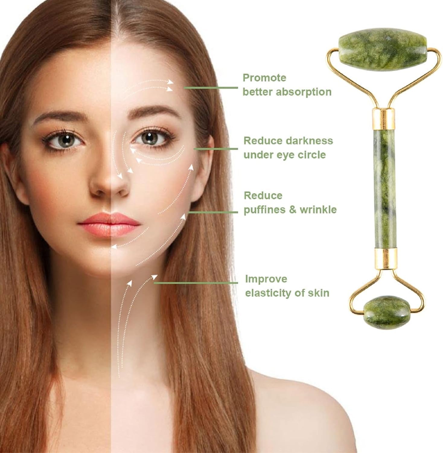 Jade Roller and Gua Sha Set - 5-in-1 Facial Massage Tools for Sculpting and Skin Care