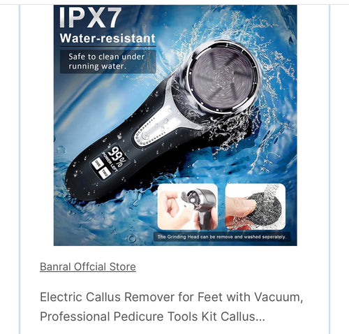 Electric Callus Remover for Feet with Vacuum, Professional Pedicure Tools Kit, Rechargeable Waterproof Foot File for Foot Care Dead Skin Remover with 3 Heads & 2 Speeds, LCD Display