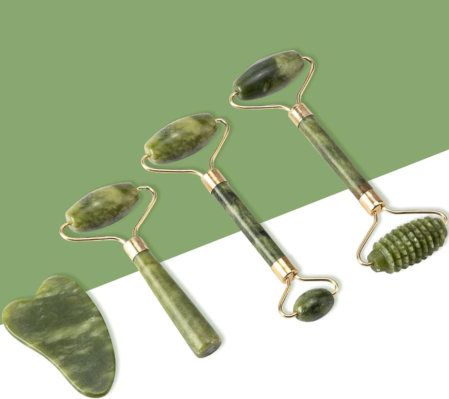 Jade Roller and Gua Sha Set - 5-in-1 Facial Massage Tools for Sculpting and Skin Care