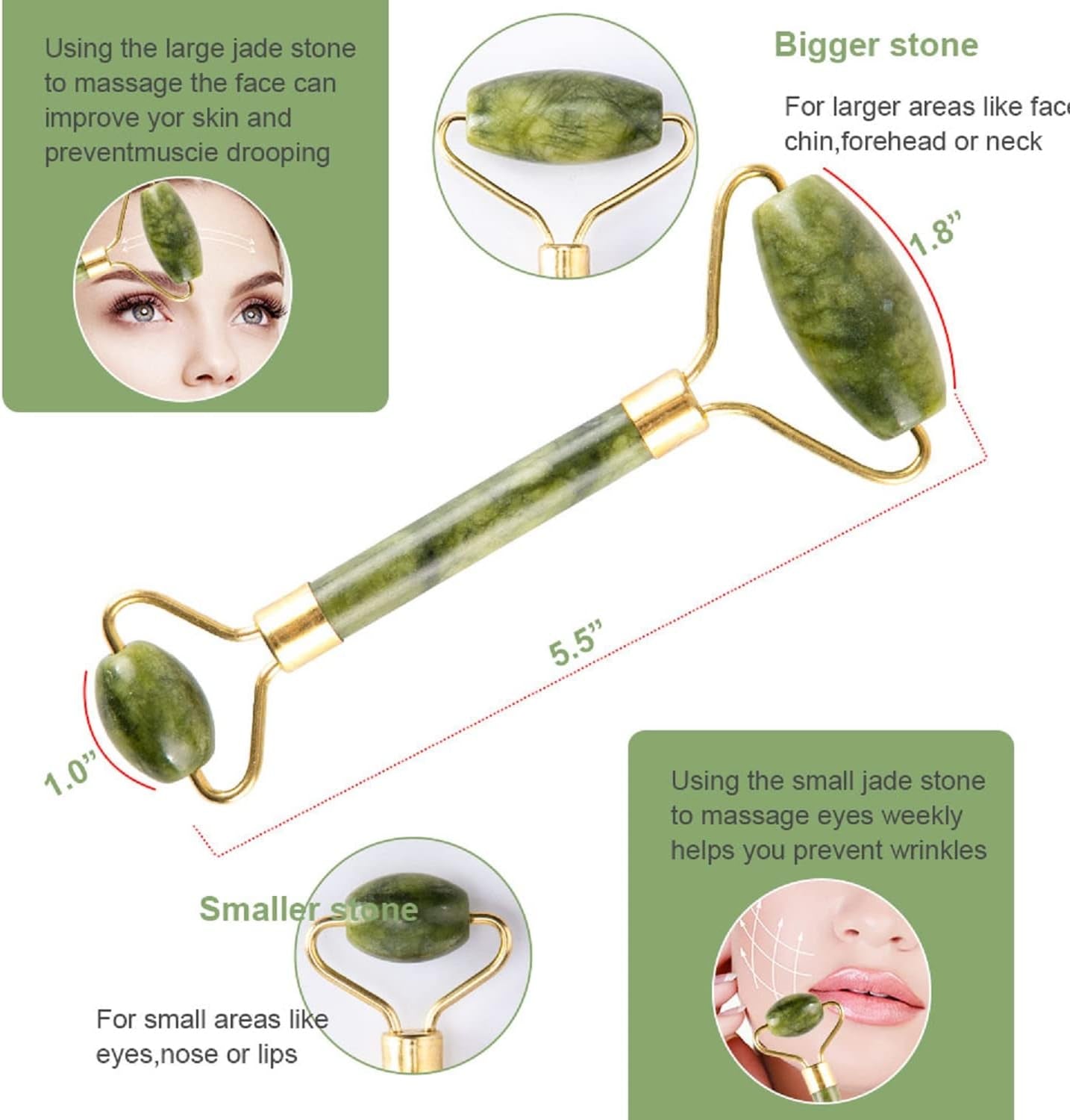 Jade Roller and Gua Sha Set - 5-in-1 Facial Massage Tools for Sculpting and Skin Care